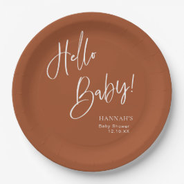 ハローベビーテラコッタボヘミアン自然ベビーシャワー ペーパープレート