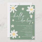 ハローベビーデイジーセージ緑ベビーシャワー招待状 招待状 (正面)
