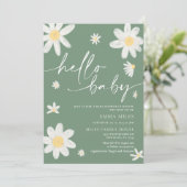 ハローベビーデイジーセージ緑ベビーシャワー招待状 招待状 (スタンド正面)