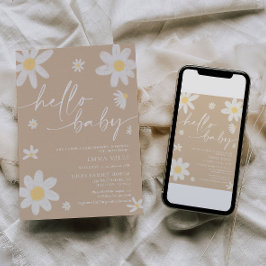 ハローベビーデイジーベージュベビーシャワー招待状 招待状