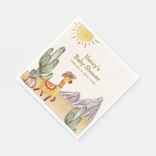 ハローベビーデザートサボスラマカウボーイベビーシャワー スタンダードランチョンナプキン (角)