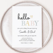 ハローベビーニュートラルミニマリストベビーシャワー 招待状