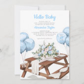 ハローベビーバルーンピクニックパークボーイベビーシャワー 招待状 (正面)