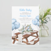 ハローベビーバルーンピクニックパークボーイベビーシャワー 招待状 (スタンド正面)