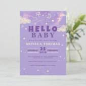 ハローベビーパープルドリーム赤ちゃんシャワー 招待状 (スタンド正面)