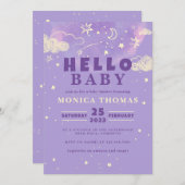 ハローベビーパープルドリーム赤ちゃんシャワー 招待状 (正面/裏面)