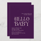 ハローベビーパープルモダンベビーシャワー 招待状 (正面/裏面)