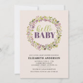 ハローベビーパープルリースベビーシャワー 招待状 (正面)