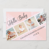 ハローベビーピンクグリッター幾何学的フォト誕生 招待状 (裏面)