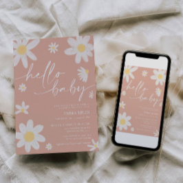 ハローベビーピンクデイジーベビーシャワー招待状 招待状