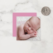 ハローベビーフォトシンプルーのピンクの誕生のお知らせ ノートカード (正面/裏面インサイチュ)