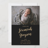 ハローベビーブラック金ゴールドフォトコラージュ誕生 案内状 (裏面)