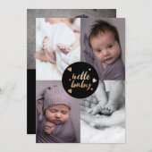 ハローベビーブラック金ゴールドフォトコラージュ誕生 案内状 (正面/裏面)