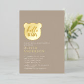 ハローベビーベアーベイビーシャワー 箔招待状 (立ち正面)