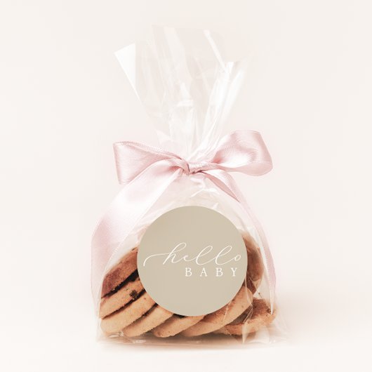 ハローベビーベージュミニマリストスクリプトベビーシャワー ラウンドシール