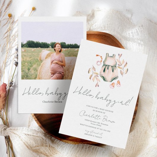 ハローベビーボホウォーター色ガールベビーシャワー 招待状