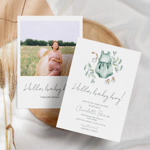 ハローベビーボホウォーター色ボーイベビーシャワー 招待状