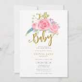 ハローベビーボホバラリースニュートラルベビーシャワー 招待状 (正面)