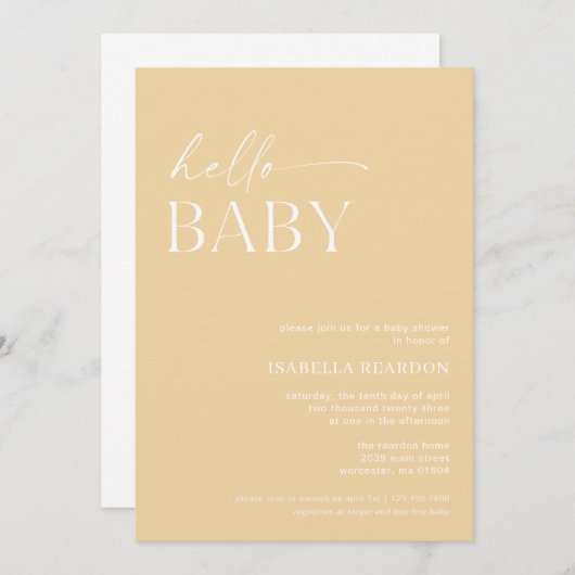 ハローベビーミニマリストベビーシャワー 招待状 (正面/裏面)