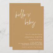 ハローベビーミニマリストマスタードボホベビーシャワー 招待状 (正面/裏面)