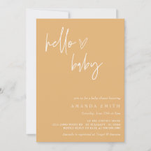 ハローベビーミニマリストマスタードボホベビーシャワーInv