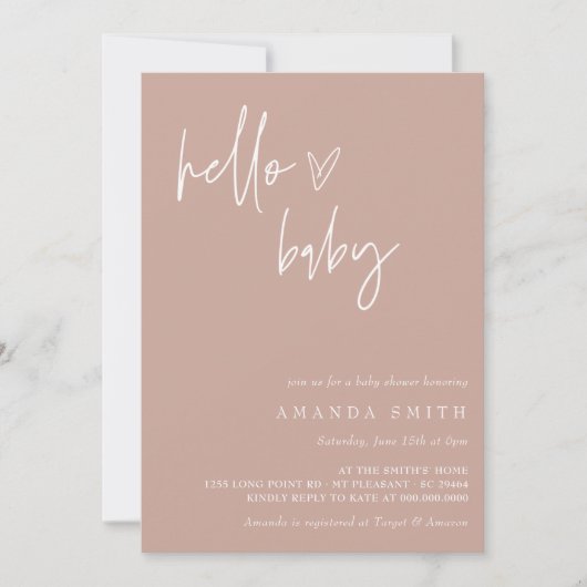 ハローベビーミニマリスト女の子ボホベイビーシャワー 招待状 (正面)