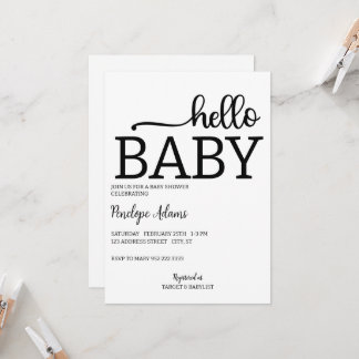 ハローベビーミニマリスト赤ちゃんシャワー招待状 招待状