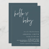 ハローベビーミニマリストBohoブルーボーイベビーシャワー 招待状 (正面/裏面)