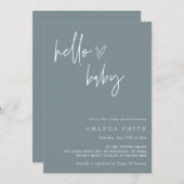 ハローベビーミニマリストBohoブルーボーイベビーシャワーI 招待状 (正面/裏面)