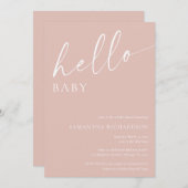 ハローベビーミニマル赤面ピンクの女の子ベビーシャワー 招待状 (正面/裏面)
