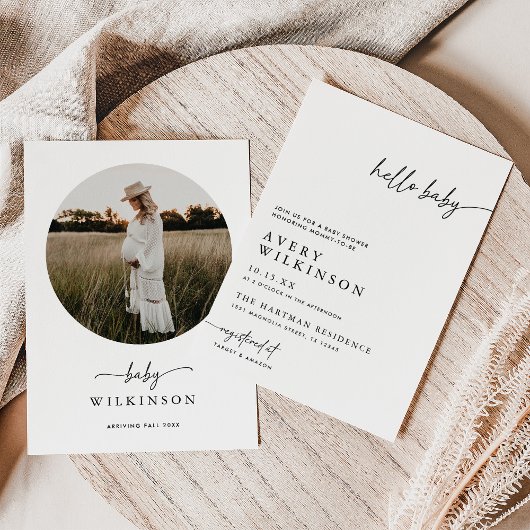 ハローベビーミニマルBohoフォトベビーシャワー 招待状