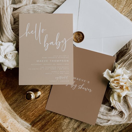 ハローベビーモダンニュートラルベビーシャワー招待状 招待状