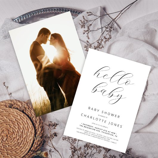 ハローベビーモダンミニマルフォトベビーシャワー 招待状