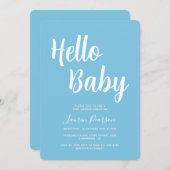ハローベビーライトブルーベビーシャワー招待状 招待状 (正面/裏面)
