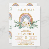 ハローベビーレインボーフローラ水色ベビーシャワー 招待状 (正面/裏面)