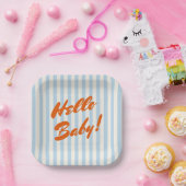 ハローベビーレトロオレンジブルーストライプベビーシャワー ペーパープレート (パーティー)