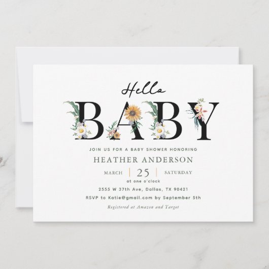 ハローベビーワイルドフラワーガールベビーシャワー招待状 招待状 (正面)