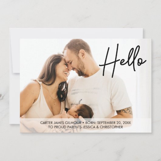 ハローベビー名誕生日誇りを持った親の写真 案内状 (正面)