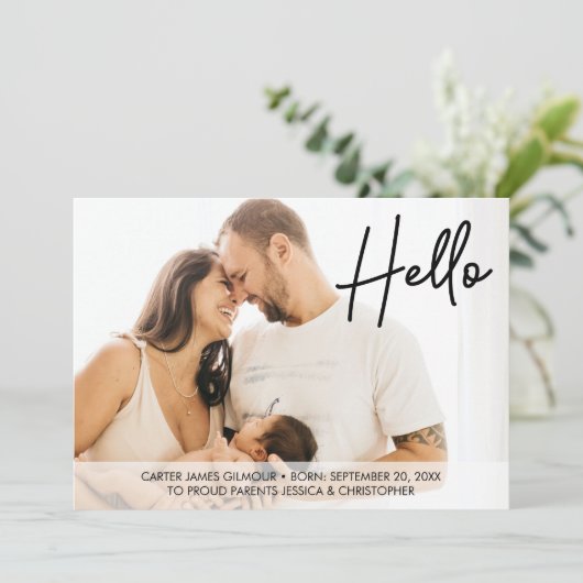 ハローベビー名誕生日誇りを持った親の写真 案内状 (スタンド正面)