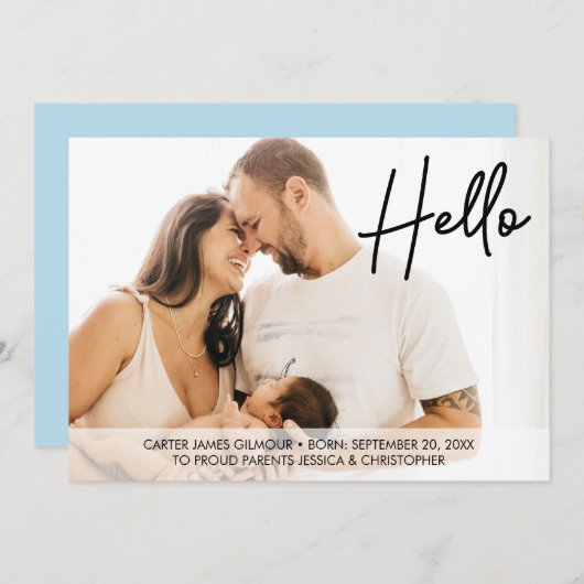 ハローベビー名誕生日誇りを持った親の写真 案内状 (正面/裏面)