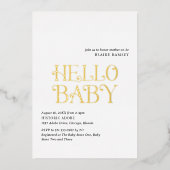 ハローベビー白黒モダンベビーシャワー 箔招待状 (正面)