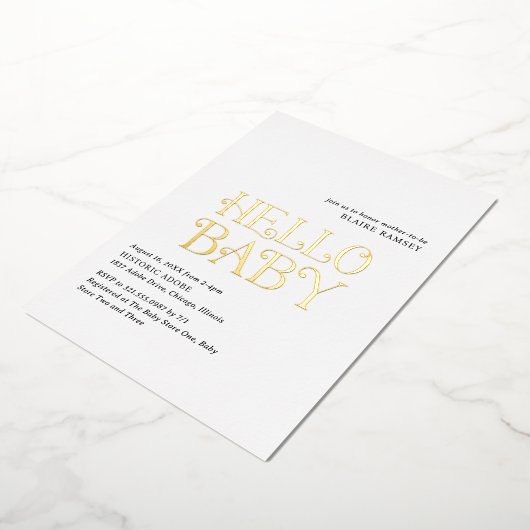 ハローベビー白黒モダンベビーシャワー 箔招待状 (回転した状態)
