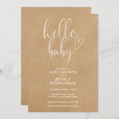 ハローベビー素朴クラフトオールインワンベイビーシャワー 招待状 (正面/裏面)