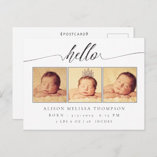 ハローベビー誕生のお知らせ3写真はがき 案内ポストカード (正面/裏面)