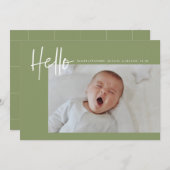 ハローベビー誕生写真発表少年ガールグリーン 案内状 (正面/裏面)