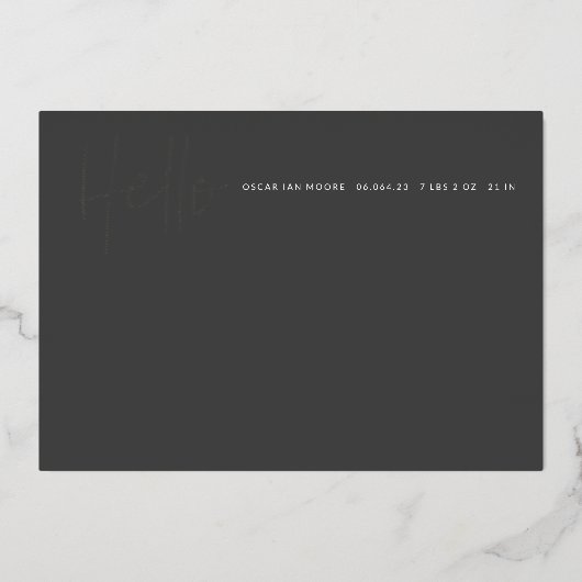 ハローベビー誕生写真発表木炭フォイル 箔招待状 (正面)