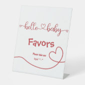 ハローベビー赤いハートミニマルベビーシャワーの好意 台座サイン (正面)