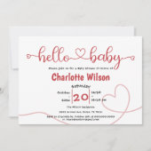 ハローベビー赤いハートミニマルベビーシャワー 招待状 (正面)