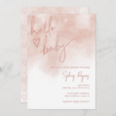 ハローベビー赤面ピンクベビーガールシャワー招待状 招待状 (正面/裏面)