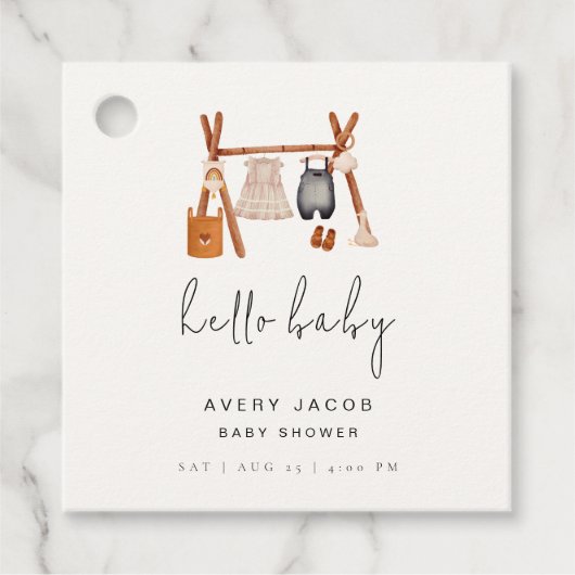 ハローベビー |かわいいボホ服ベビーシャワー フェイバータグ (正面)